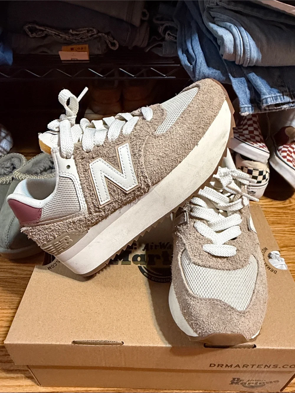 New Balance Tan & Cream Suede Low-Top Sneakers